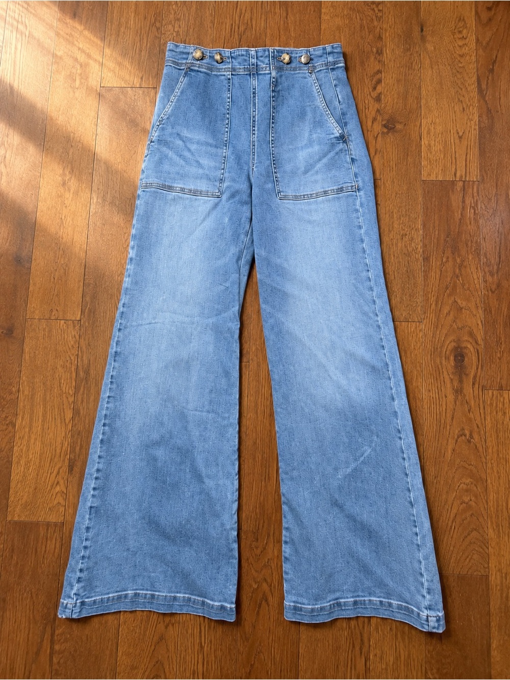 Pilcro High-Rise Wide-Leg Jeans with Button Detail Sz 30 NWOT